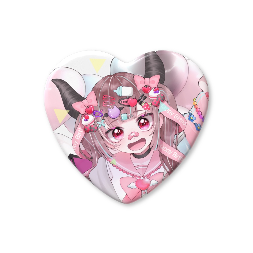 閻魔めろBirthDay ハート缶バッジ - 57 × 52.5mm