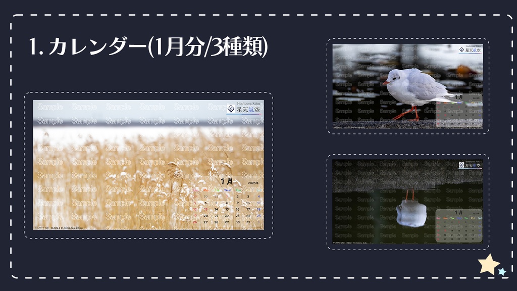 星天航空オリジナルカレンダー2025年1月分/3枚セット(デスクトップ用)