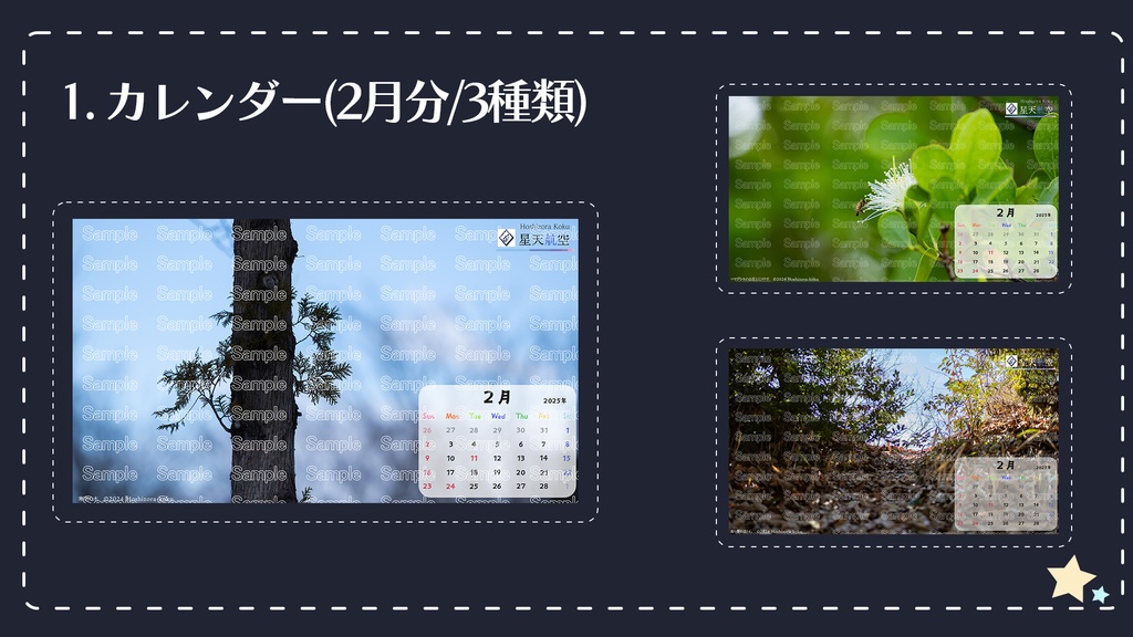 星天航空オリジナルカレンダー2025年2月分/3枚セット(デスクトップ用)