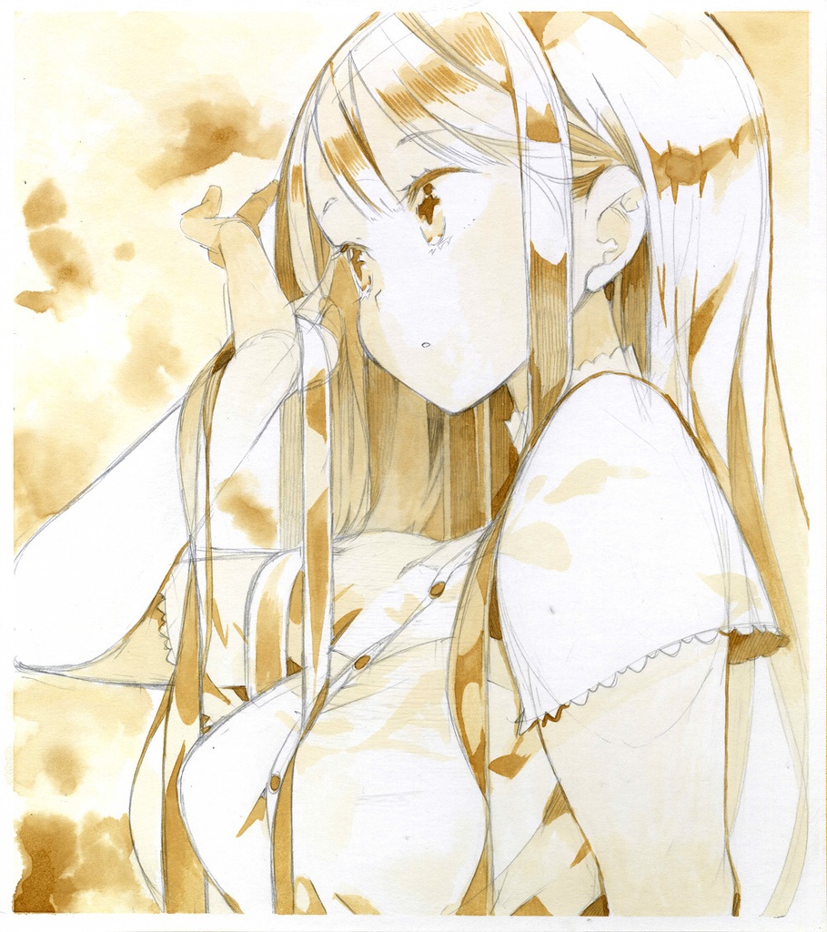 珈琲で描いた色紙【物思い】／晴瀬ひろき　※販売終了