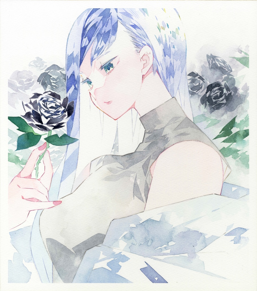 水彩イラスト色紙【黒薔薇】／晴瀬ひろき - KiracnaDays - BOOTH