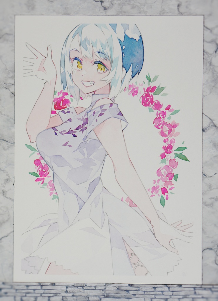 水彩イラスト原画【ring of flowers】/晴瀬ひろき