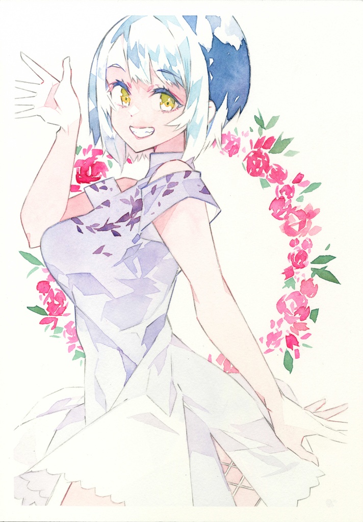 水彩イラスト原画【ring of flowers】/晴瀬ひろき