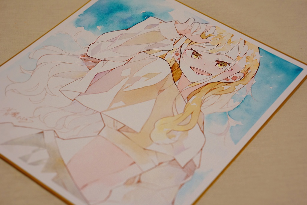 珈琲と水彩で描いた色紙【ホリゾンブルー】/晴瀬ひろき