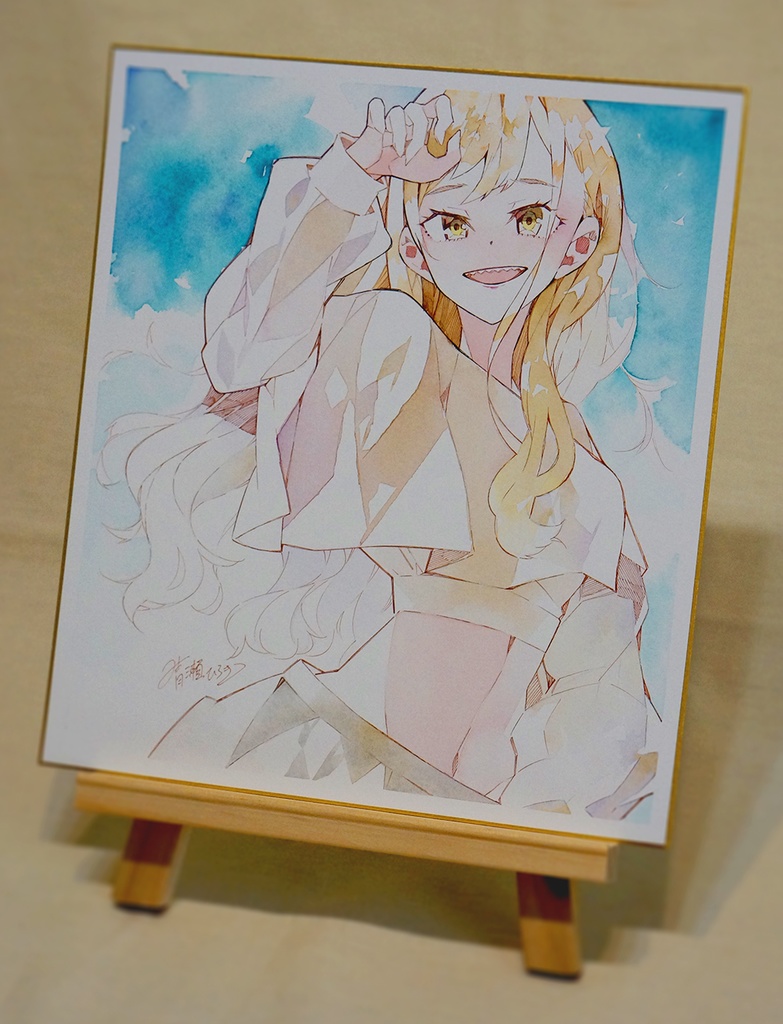 珈琲と水彩で描いた色紙【ホリゾンブルー】/晴瀬ひろき