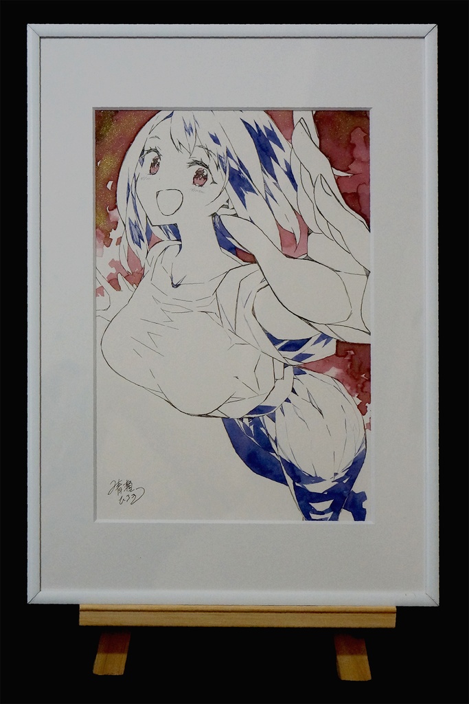 カラーインクで描いたイラスト原画【Hello,World】／晴瀬ひろき
