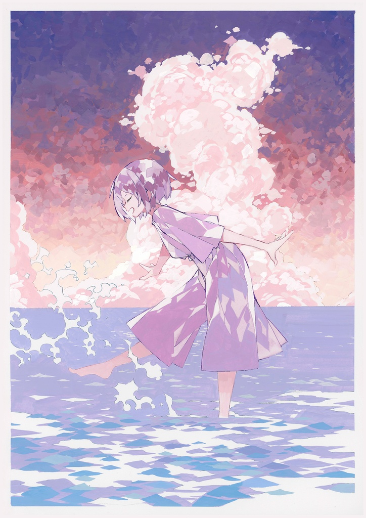 アクリルガッシュ原画【渚、夕暮れ】/晴瀬ひろき