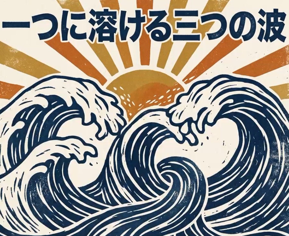 一つに溶ける三つの波