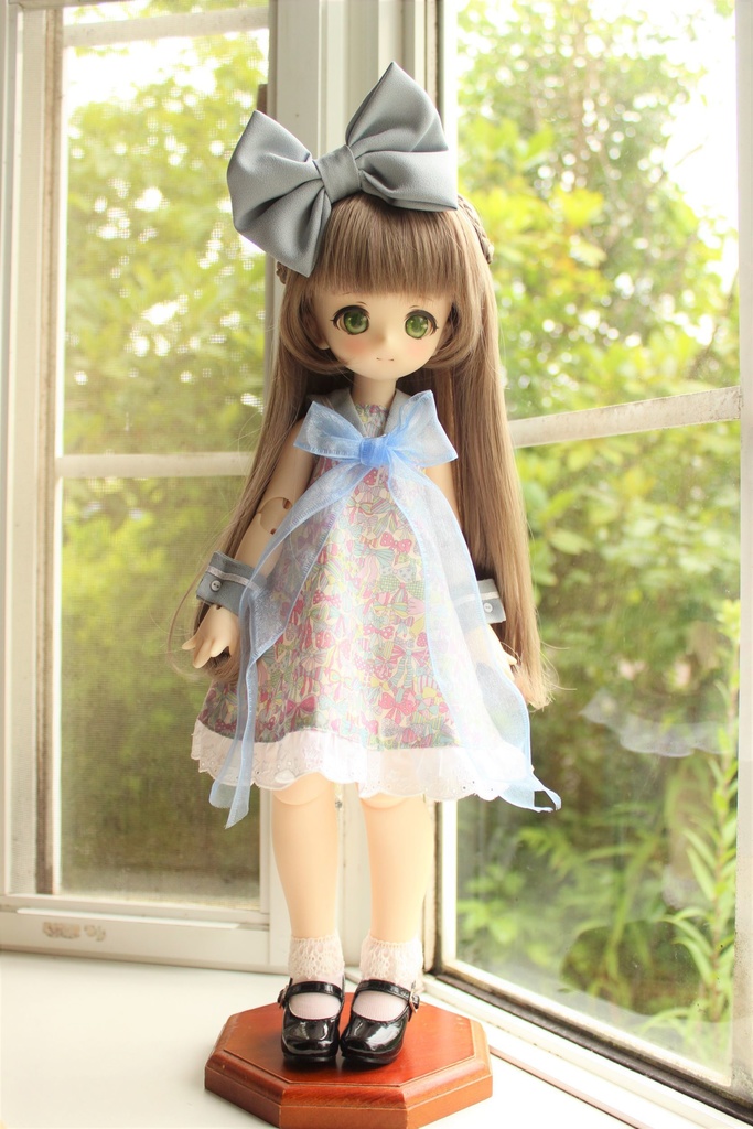 ■KUMAKOちゃん&MDDさん(40cmドール)用 トリプルリボンのノースリーブセーラーワンピース(サックス)