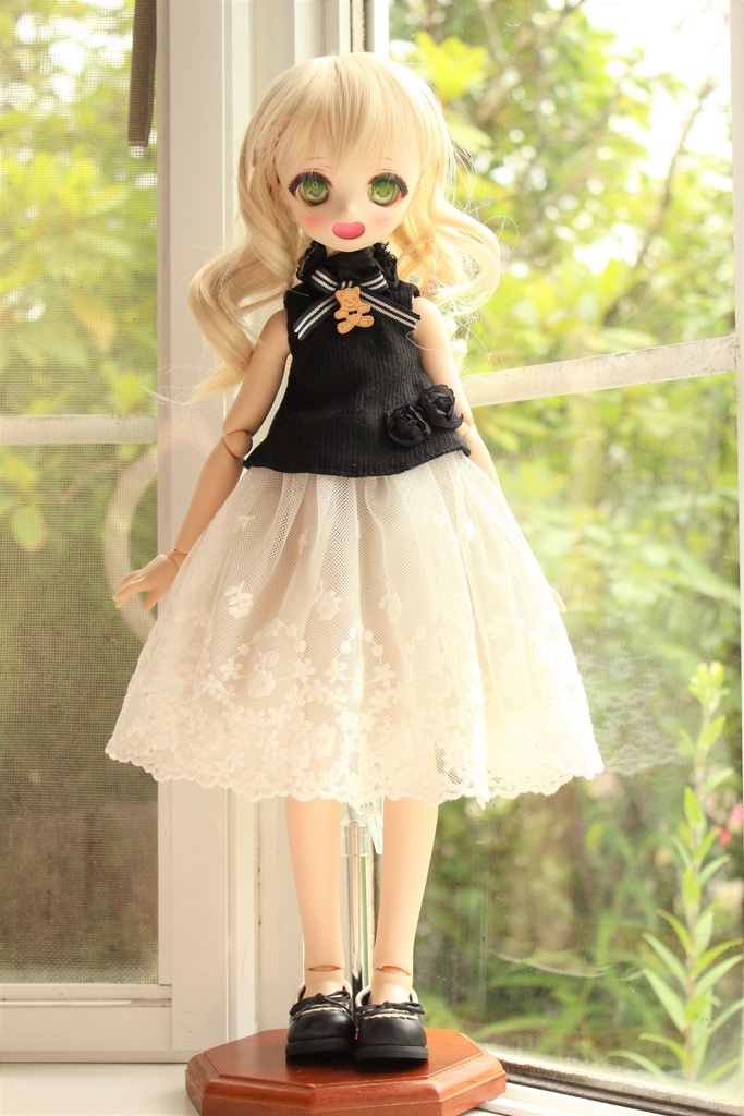 ■KUMAKOちゃん&MDDさん(40cmドール)用 ノースリーブカットソーと幅広チュールレースのスカート