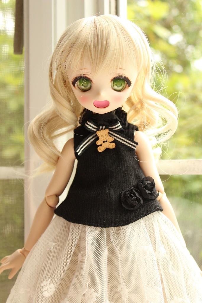 ■KUMAKOちゃん&MDDさん(40cmドール)用 ノースリーブカットソーと幅広チュールレースのスカート