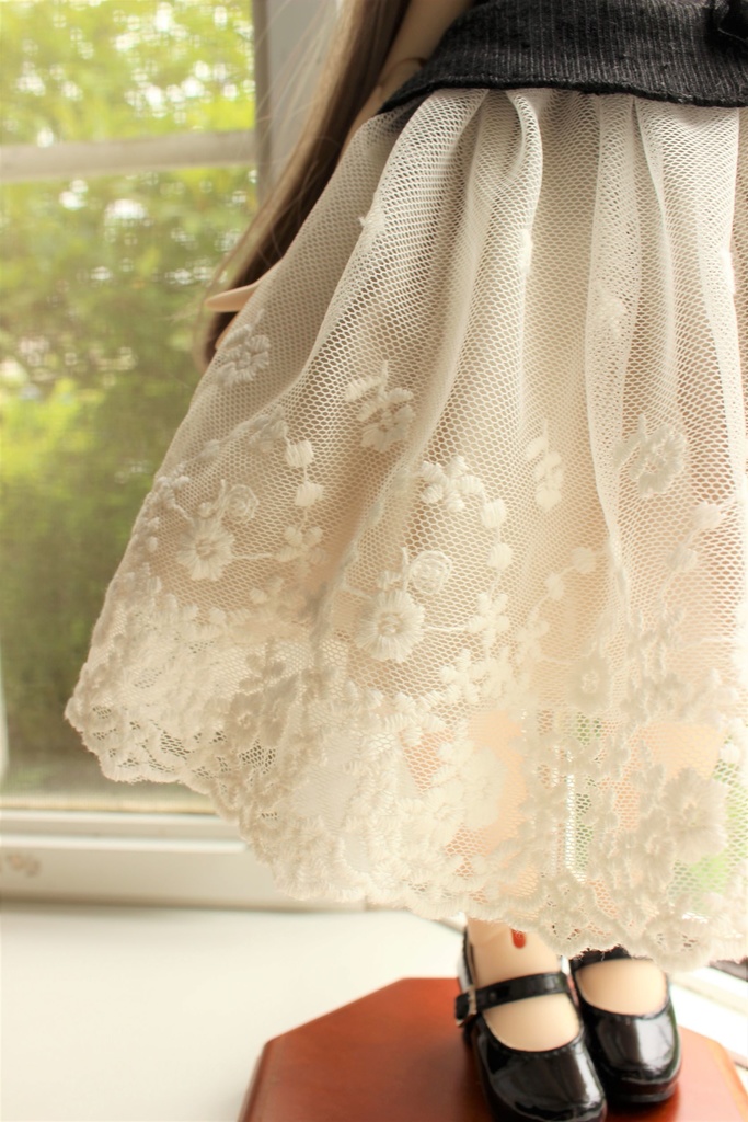 ■KUMAKOちゃん&MDDさん(40cmドール)用 ノースリーブカットソーと幅広チュールレースのスカート