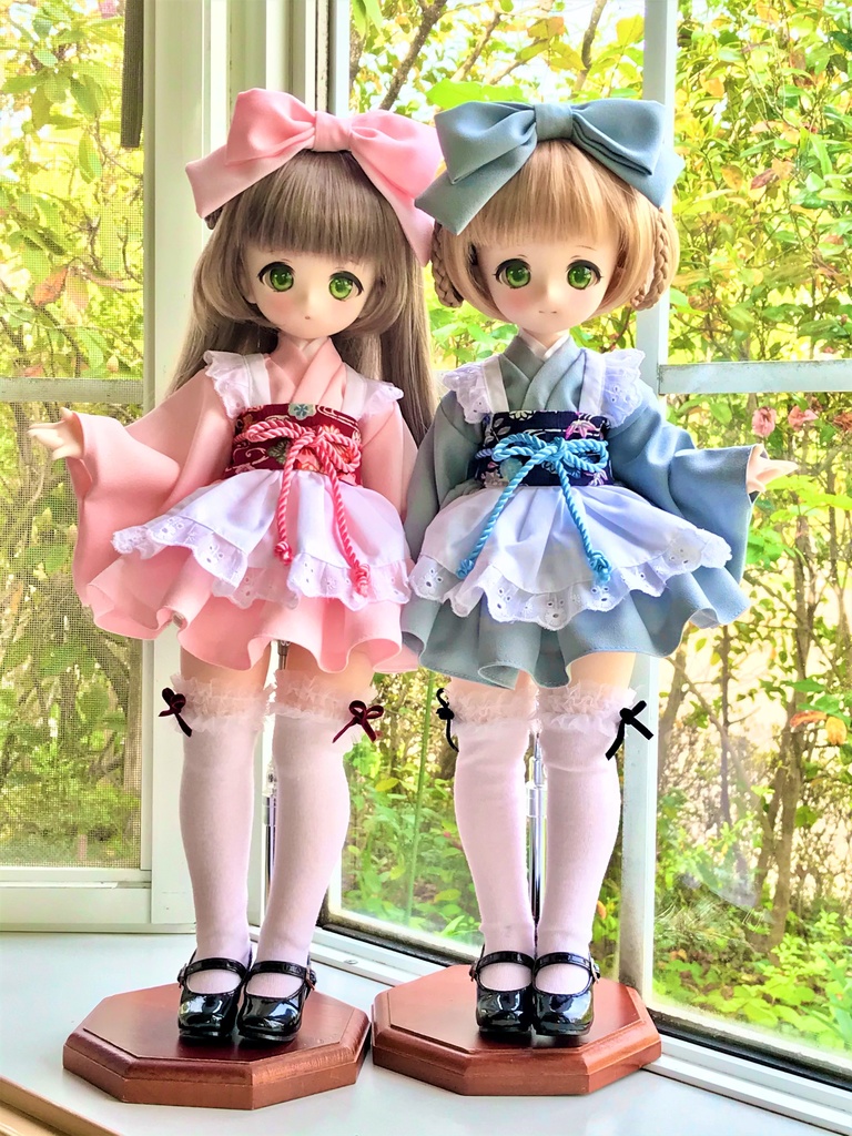 ■KUMAKOちゃん&MDDさん(40cmドール)用ミニ丈着物メイド服セット(ピンク)