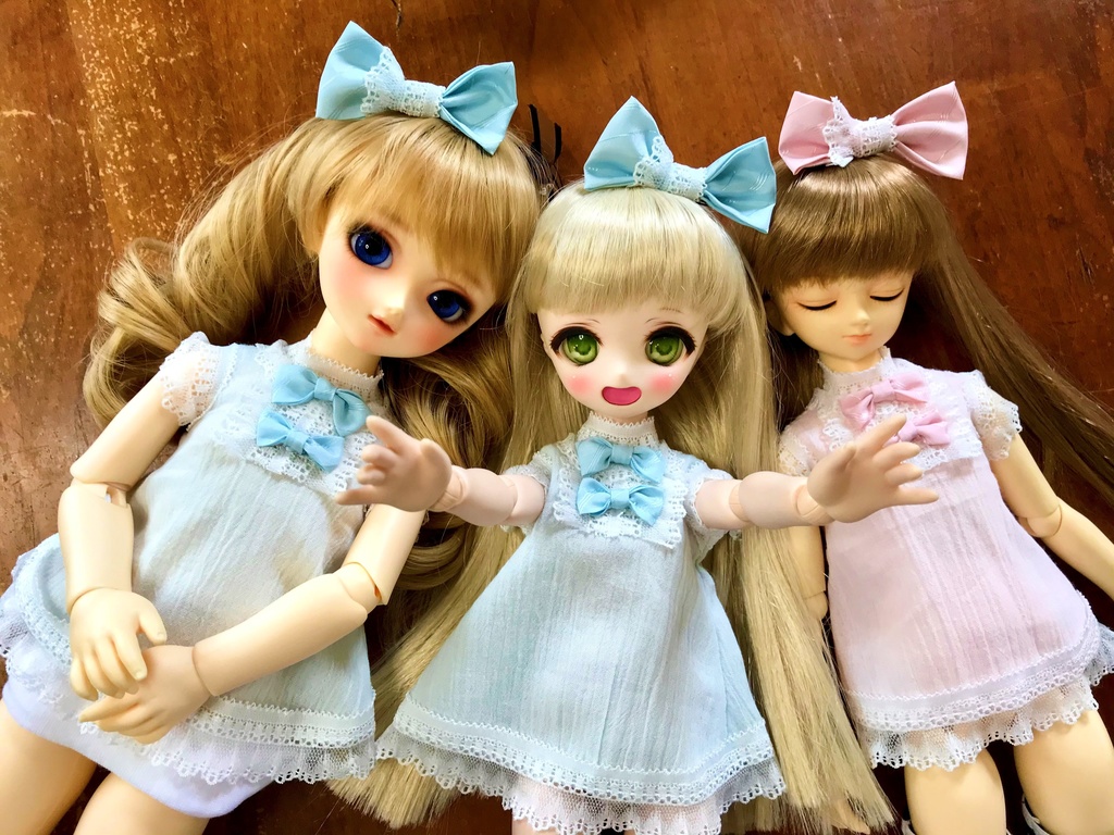 ■KUMAKOちゃん&MDDさん(40cmドール)用 楊柳のマイクロミニワンピース(サックス)