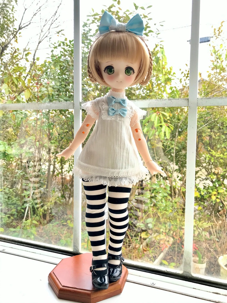 ■KUMAKOちゃん&MDDさん(40cmドール)用 楊柳のマイクロミニワンピース(サックス)