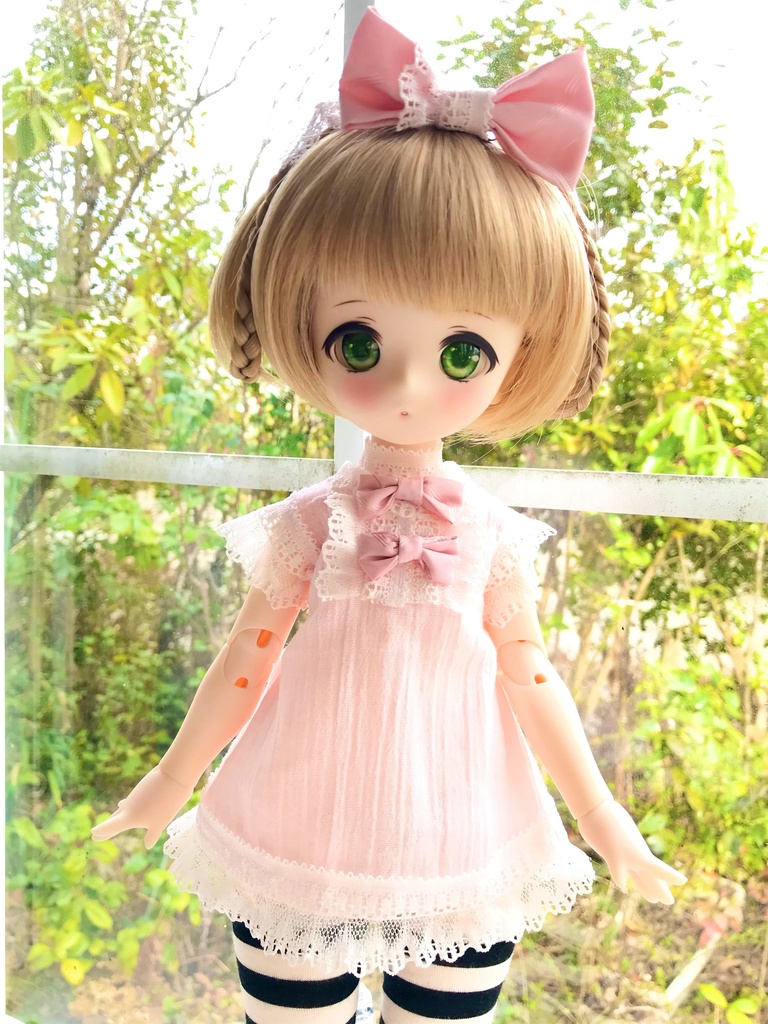 ■KUMAKOちゃん＆MDDさん(40cmドール）用楊柳のマイクロミニワンピース（ピンク）