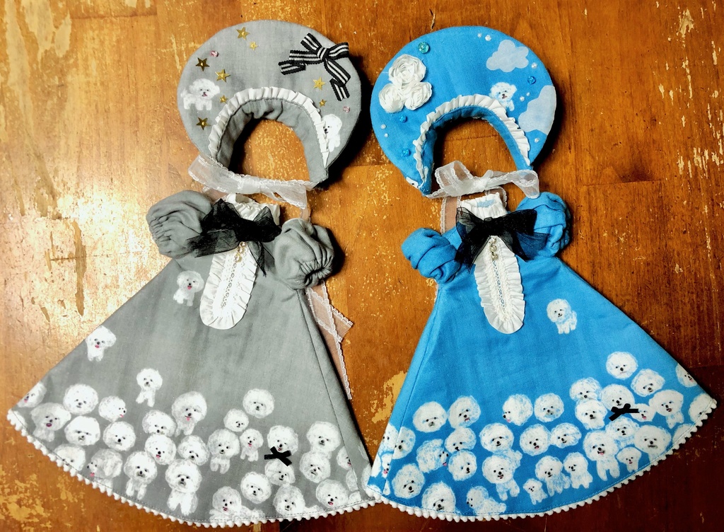 ■KUMAKOちゃん&MDDさん(40cmドール)用わんわんわんこのワンピースセット(夜のとばり(グレー))