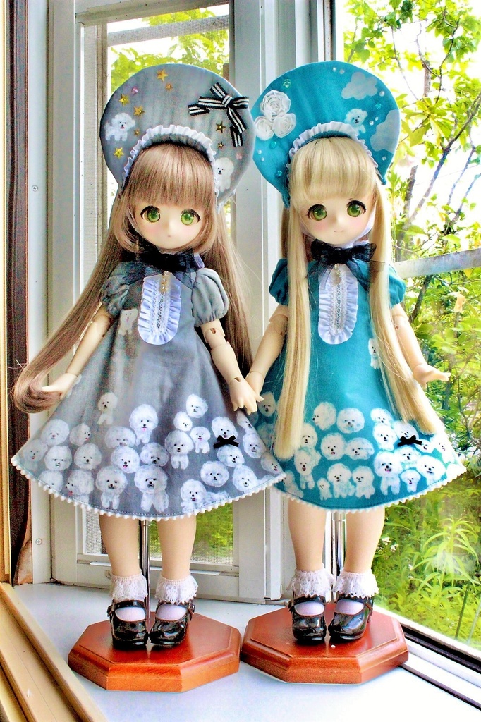 ■KUMAKOちゃん&MDDさん(40cmドール)用わんわんわんこのワンピースセット(夜のとばり(グレー))