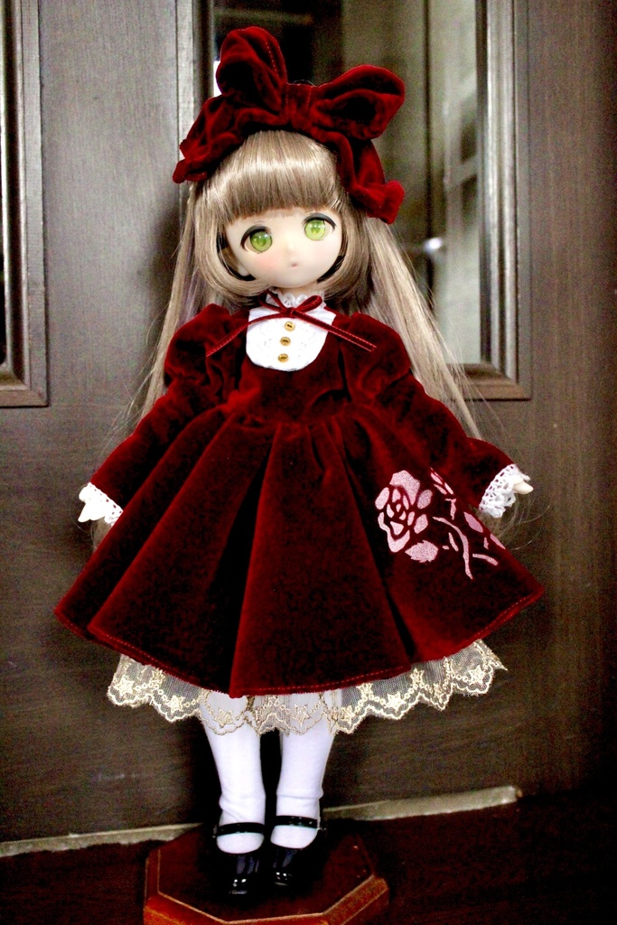 ■KUMAKOちゃん&MDDさん(40cmドール)用 ベルベットドレスセット(ボルドー