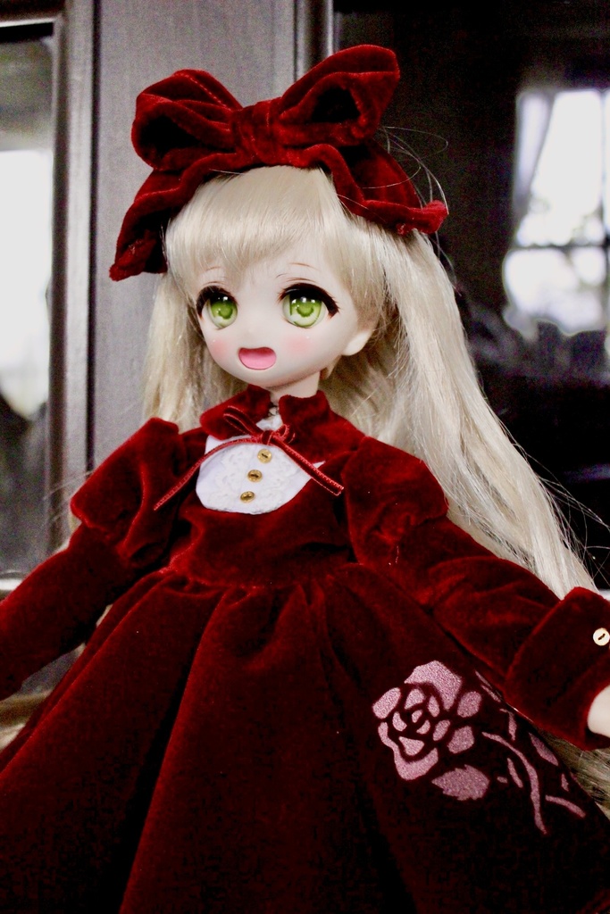 ■KUMAKOちゃん&MDDさん(40cmドール)用 ベルベットドレスセット(ボルドー