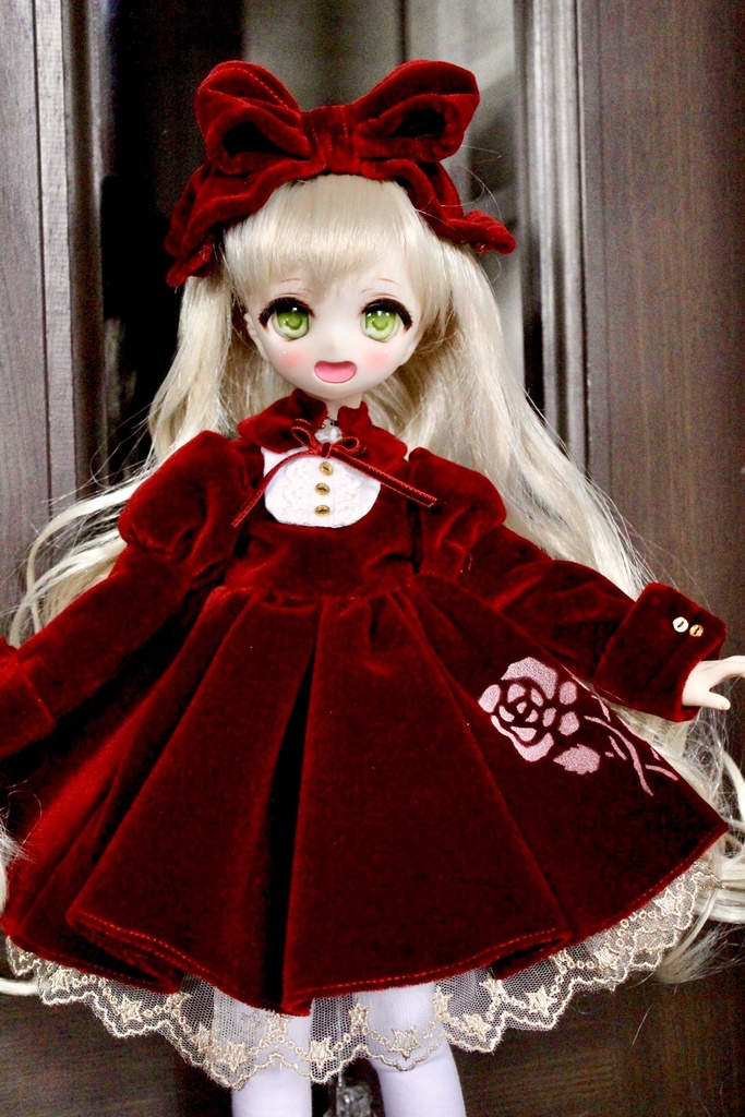 ■KUMAKOちゃん&MDDさん(40cmドール)用 ベルベットドレスセット(ボルドー