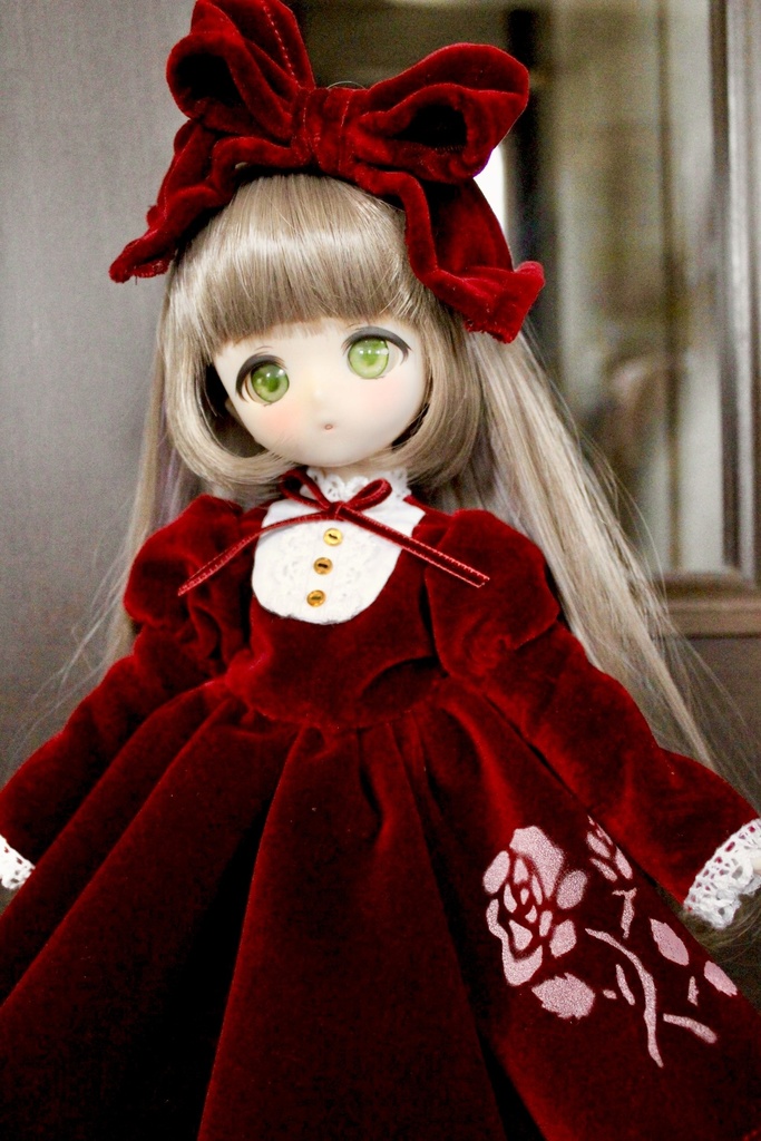 ■KUMAKOちゃん&MDDさん(40cmドール)用 ベルベットドレスセット(ボルドー