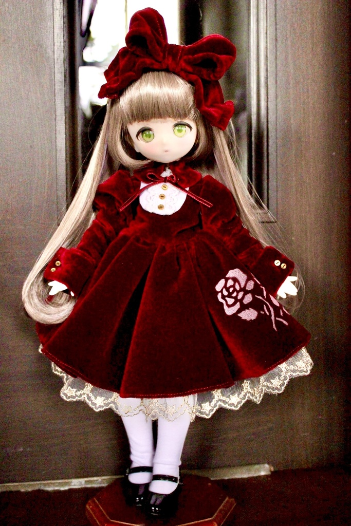 ■KUMAKOちゃん&MDDさん(40cmドール)用 ベルベットドレスセット(ボルドー