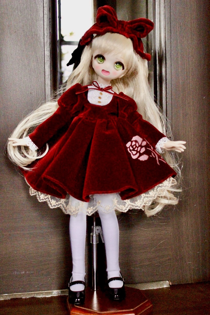 ■KUMAKOちゃん&MDDさん(40cmドール)用 ベルベットドレスセット(ボルドー