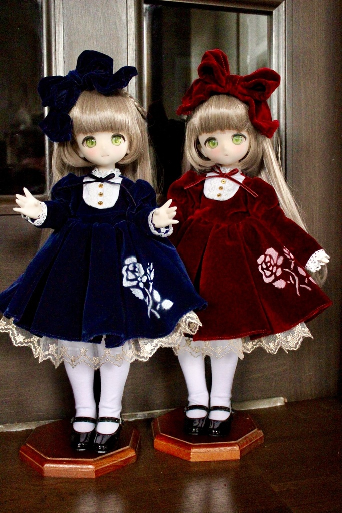 ■KUMAKOちゃん&MDDさん(40cmドール)用 ベルベットドレスセット(ボルドー