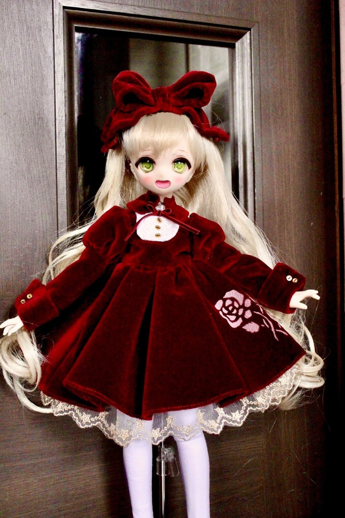 ■KUMAKOちゃん&MDDさん(40cmドール)用 ベルベットドレスセット(ボルドー