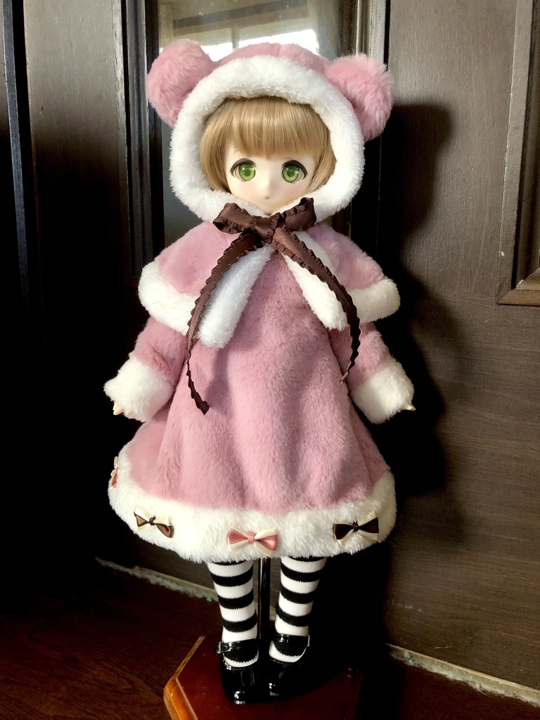 ■KUMAKOちゃん&MDDさん(40cmドール)用 KUMAKOちゃんのくまコートセット(ストロベリーチョコ)