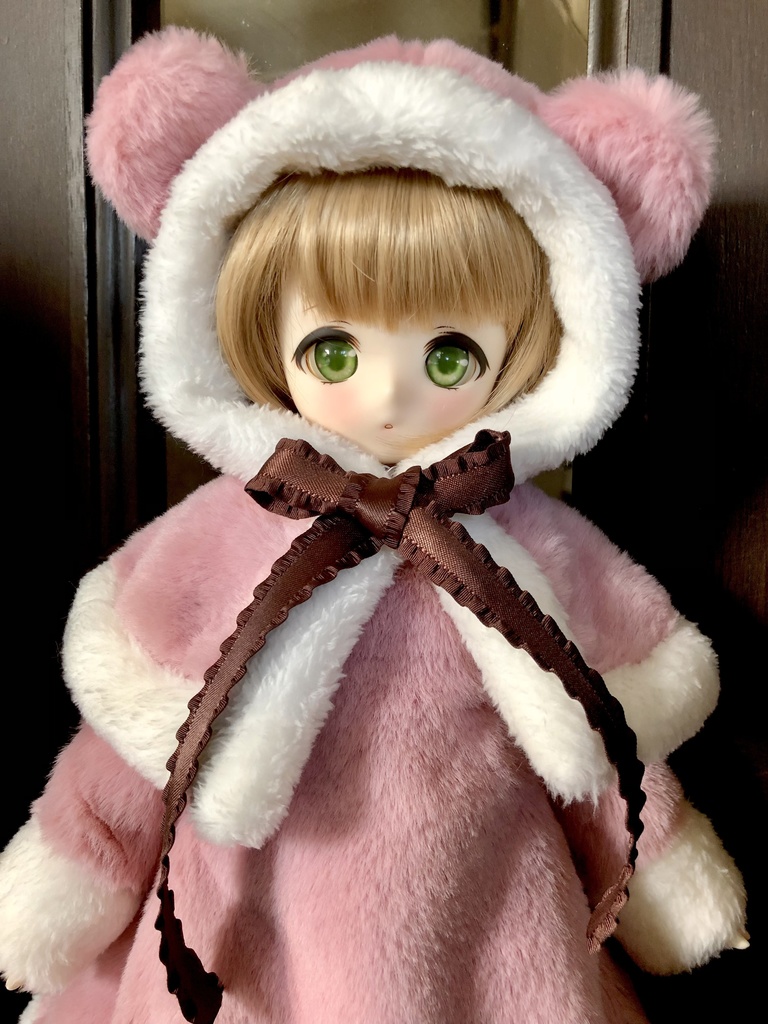 ■KUMAKOちゃん＆MDDさん(40cmドール）用　KUMAKOちゃんのくまコートセット(ストロベリーチョコ)
