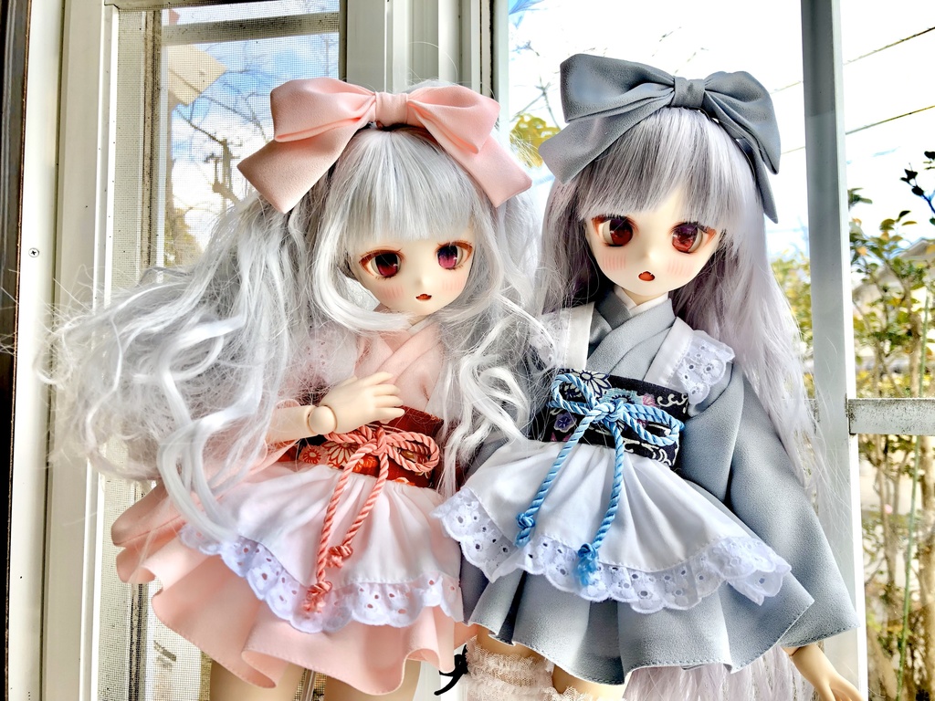 ■MDDさん用(ジャストサイズ)のミニ丈着物メイド服セット(ピンク)(ノーマル/もちあし)