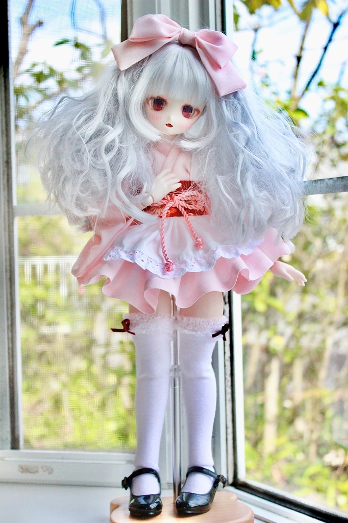 ■MDDさん用(ジャストサイズ)のミニ丈着物メイド服セット(ピンク)(ノーマル/もちあし)