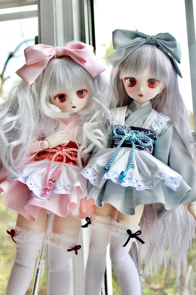 ■MDDさん用(ジャストサイズ)のミニ丈着物メイド服セット(水色)(ノーマル/もちあし)