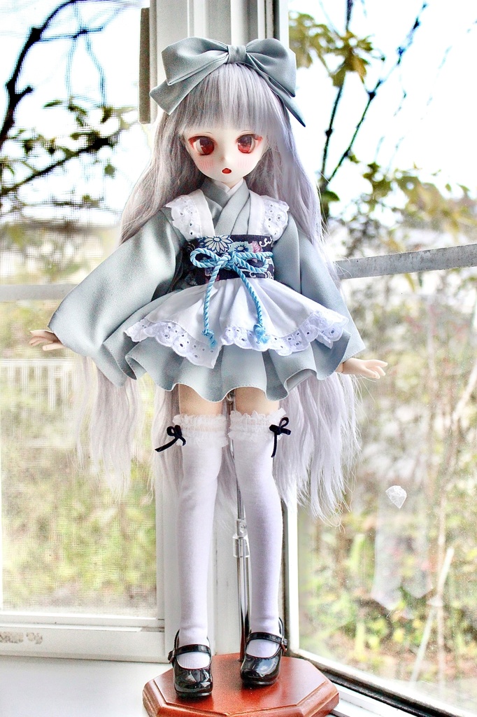 ■MDDさん用(ジャストサイズ)のミニ丈着物メイド服セット(水色)(ノーマル/もちあし)