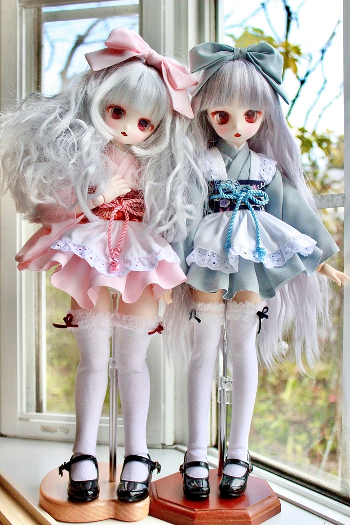 ■MDDさん用(ジャストサイズ)のミニ丈着物メイド服セット(水色)(ノーマル/もちあし)