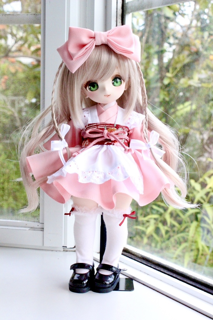 ■BABY KUMAKOちゃんサイズ ミニ丈着物メイド服セット(ピンク)