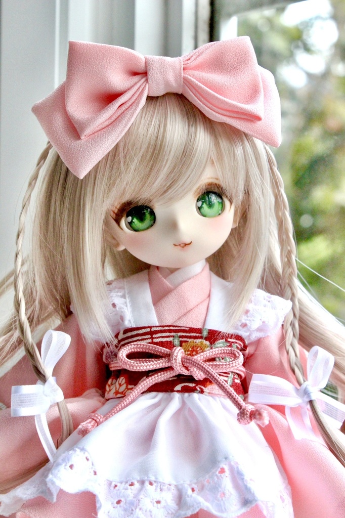 ■BABY KUMAKOちゃんサイズ　ミニ丈着物メイド服セット(ピンク)