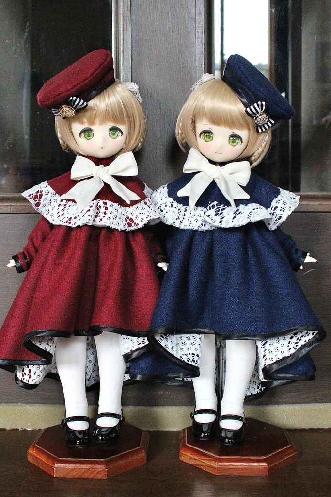 ■ダブルボタンのトレーンコートドレスのセット(KUMAKOちゃん、MDDさんジャストサイズ)冬の青薔薇