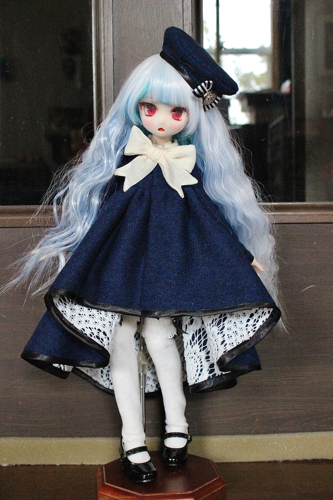 ■ダブルボタンのトレーンコートドレスのセット(KUMAKOちゃん、MDDさんジャストサイズ)冬の青薔薇