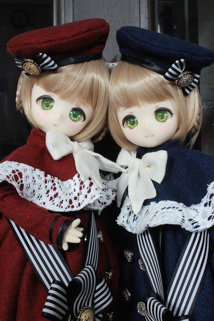 ■ダブルボタンのトレーンコートドレスのセット(KUMAKOちゃん、MDDさんジャストサイズ)冬の青薔薇