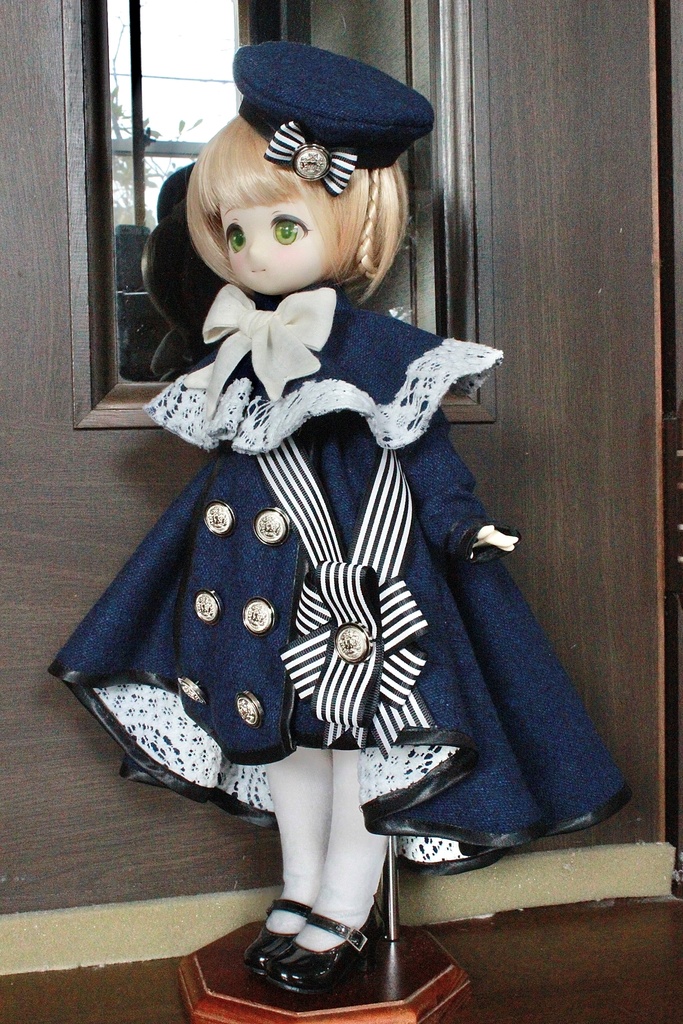 ■ダブルボタンのトレーンコートドレスのセット(KUMAKOちゃん、MDDさんジャストサイズ)冬の青薔薇