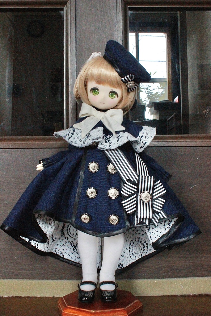 ■ダブルボタンのトレーンコートドレスのセット(KUMAKOちゃん、MDDさんジャストサイズ)冬の青薔薇