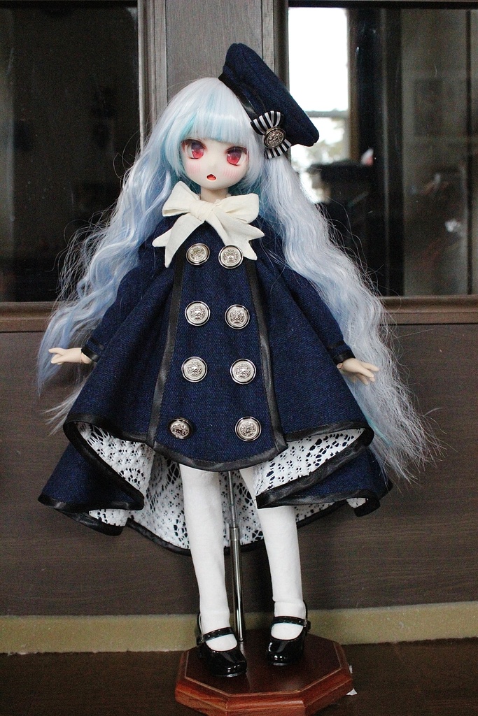 ■ダブルボタンのトレーンコートドレスのセット(KUMAKOちゃん、MDDさんジャストサイズ)冬の青薔薇