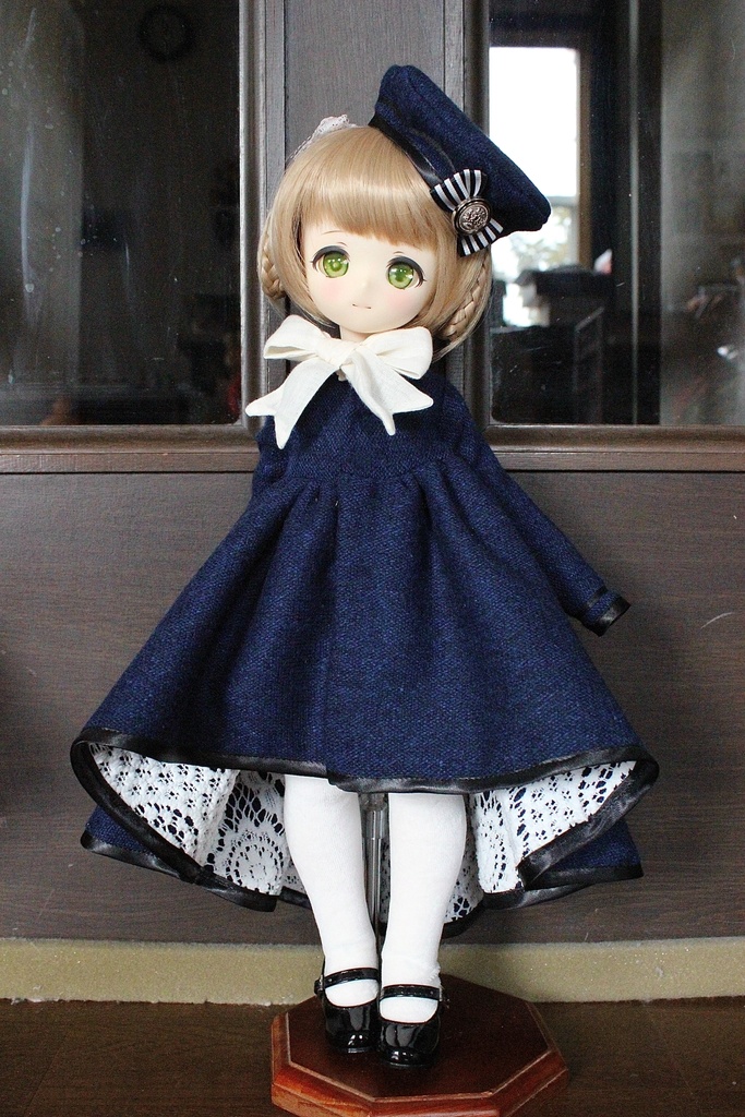 ■ダブルボタンのトレーンコートドレスのセット(KUMAKOちゃん、MDDさんジャストサイズ)冬の青薔薇