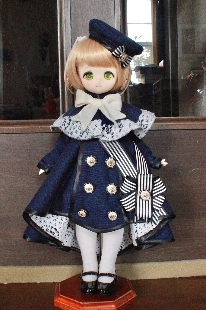 ■ダブルボタンのトレーンコートドレスのセット(KUMAKOちゃん、MDDさんジャストサイズ)冬の青薔薇