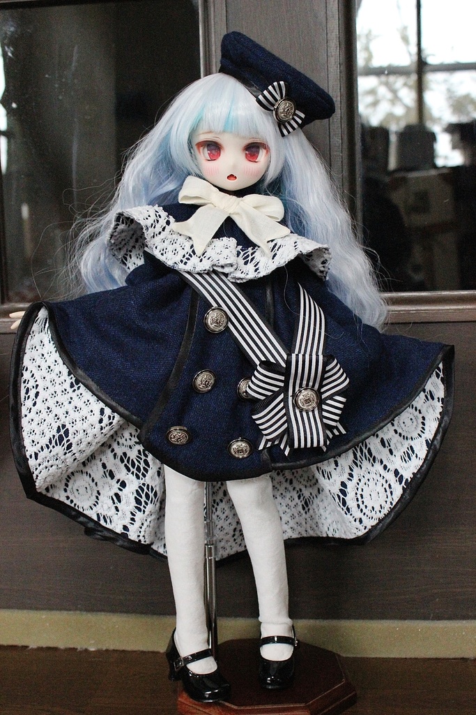 ■ダブルボタンのトレーンコートドレスのセット(KUMAKOちゃん、MDDさんジャストサイズ)冬の青薔薇