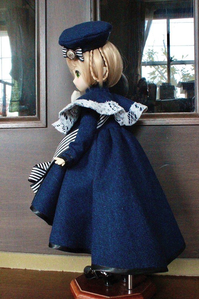 ■ダブルボタンのトレーンコートドレスのセット(KUMAKOちゃん、MDDさんジャストサイズ)冬の青薔薇