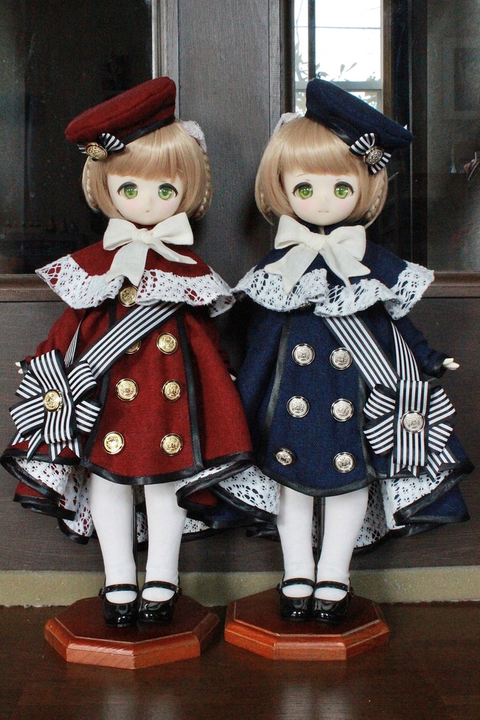 ■ダブルボタンのトレーンコートドレスのセット(KUMAKOちゃん、MDDさんジャストサイズ)冬の青薔薇